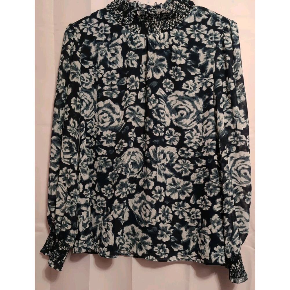 J Crew Crinkle Chiffon Smocked Top Shaded Floral Medium Woman's(634)
